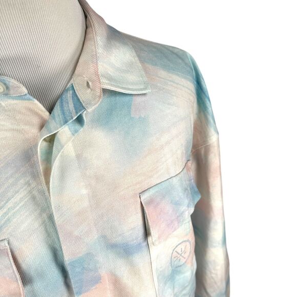 Li-Ning Love Wade Logo Shirt Men's 2XL XXL Marshmallow Tie Dye Blue Pink Button - Picture 2 of 11